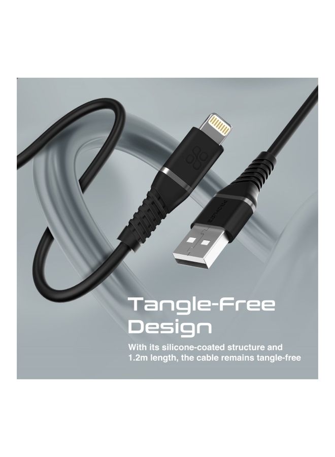 PROMATE - iPhone 16 Cable, High Tensile Strength Data Sync And Charge Cable With Lightning Connector 1.2M - Black - Image 1