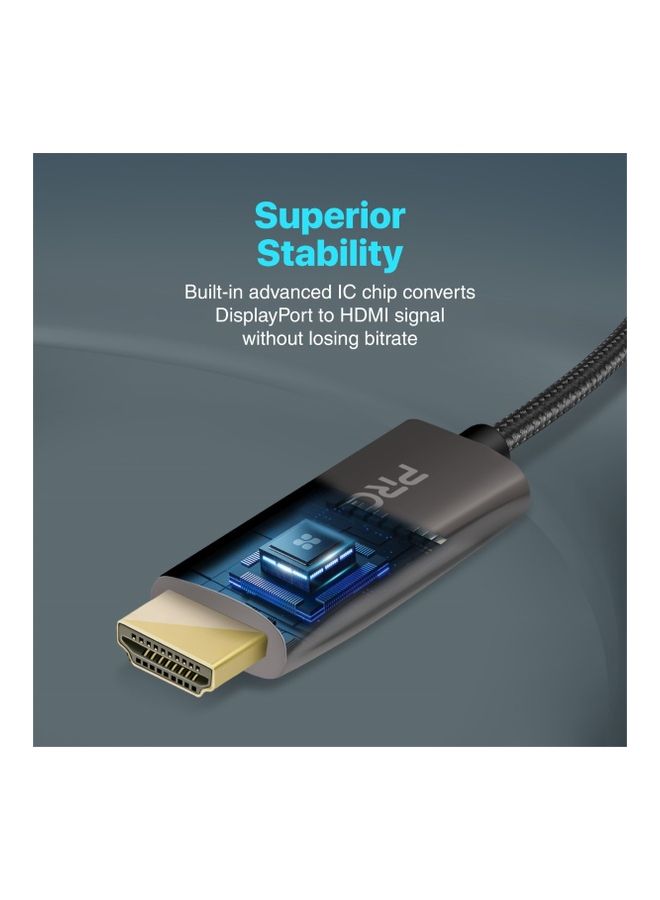 PROMATE - Display Port to HDMI Cable with 4K 60Hz Display, 2 Meter Nylon Cable and 18GBPS Transfer Speed, ProLink-DP-200 Black Black - Image 1