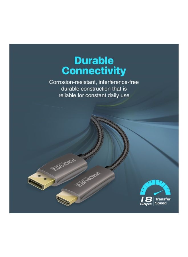 PROMATE - Display Port to HDMI Cable with 4K 60Hz Display, 2 Meter Nylon Cable and 18GBPS Transfer Speed, ProLink-DP-200 Black Black - Image 1