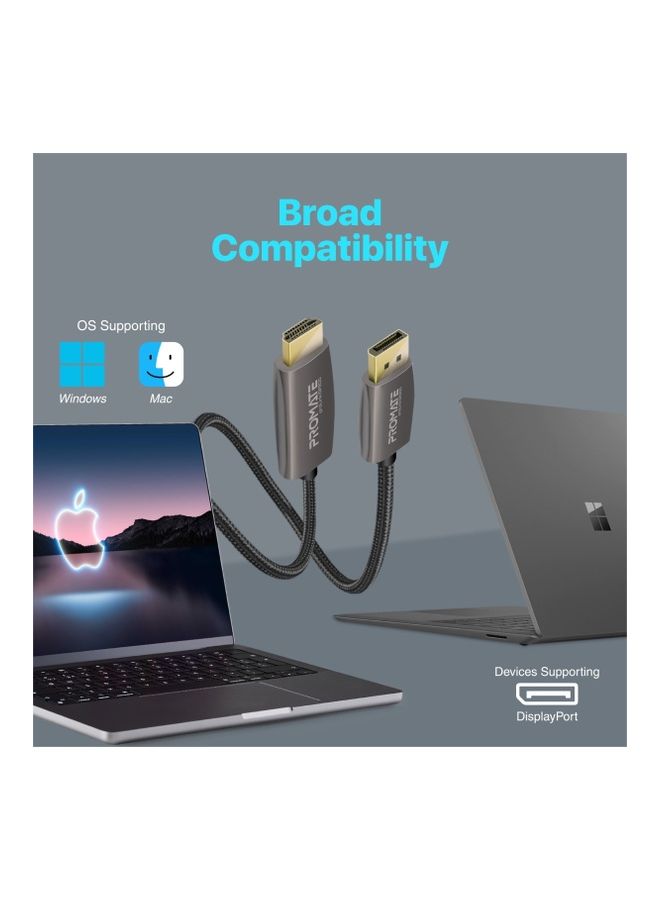 PROMATE - Display Port to HDMI Cable with 4K 60Hz Display, 2 Meter Nylon Cable and 18GBPS Transfer Speed, ProLink-DP-200 Black Black - Image 1