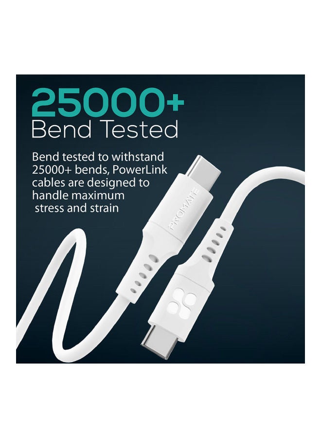 PROMATE 60W Power Delivery Ultra-Fast USB-C Soft Silicon Cable 2M White  - Image 3