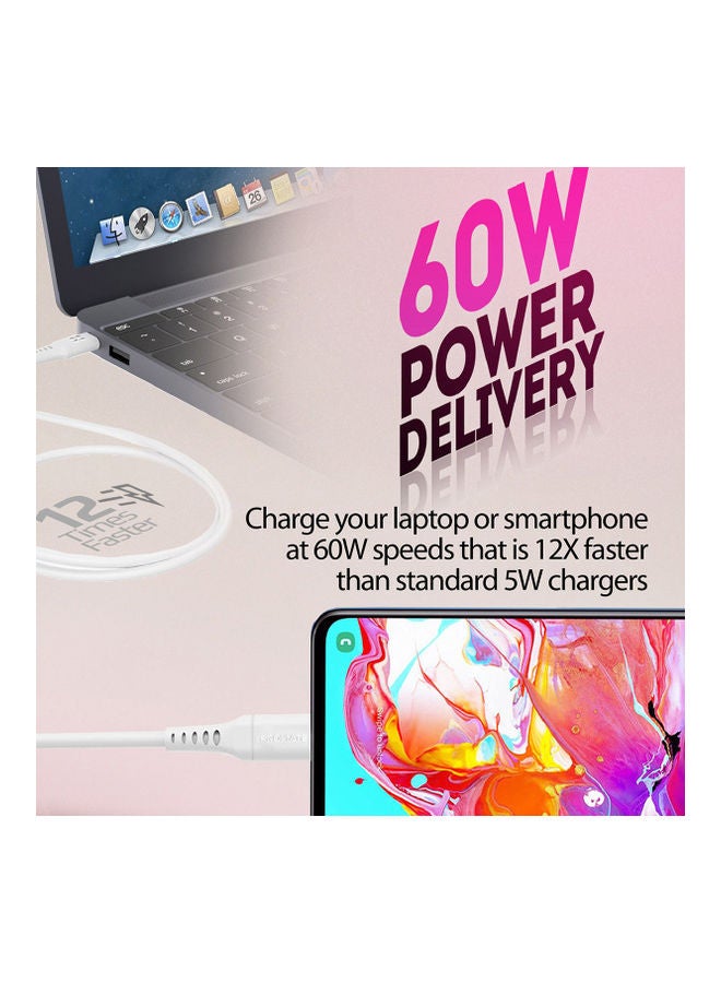 PROMATE 60W Power Delivery Ultra-Fast USB-C Soft Silicon Cable 2M White  - Image 5