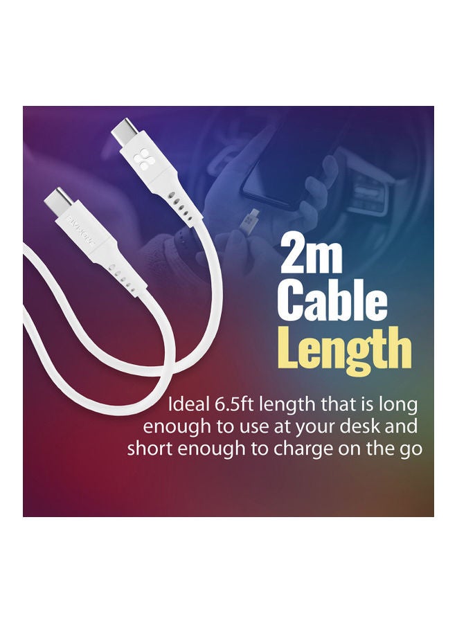 60W Power Delivery Ultra-Fast USB-C Soft Silicon Cable 2M White