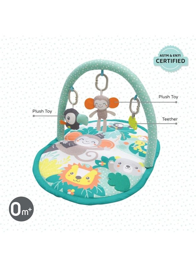 Moon Jungle Friends Mat With Single Arch, Om+, Baby Playmat & Activity Gym with hanging rattles soft and comfortable cushion mat - Green 45x16.5x38cm - Image 2