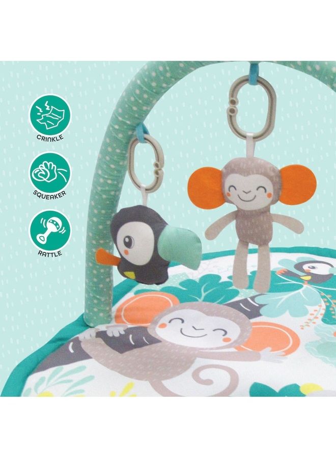 Moon Jungle Friends Mat With Single Arch, Om+, Baby Playmat & Activity Gym with hanging rattles soft and comfortable cushion mat - Green 45x16.5x38cm - Image 3
