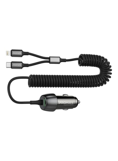 33W Car Charger with Lightning Connector And USB-C Cable Black