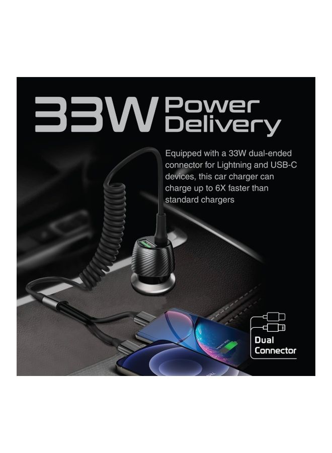 PROMATE - 33W Car Charger with Lightning Connector And USB-C Cable Black - Image 1