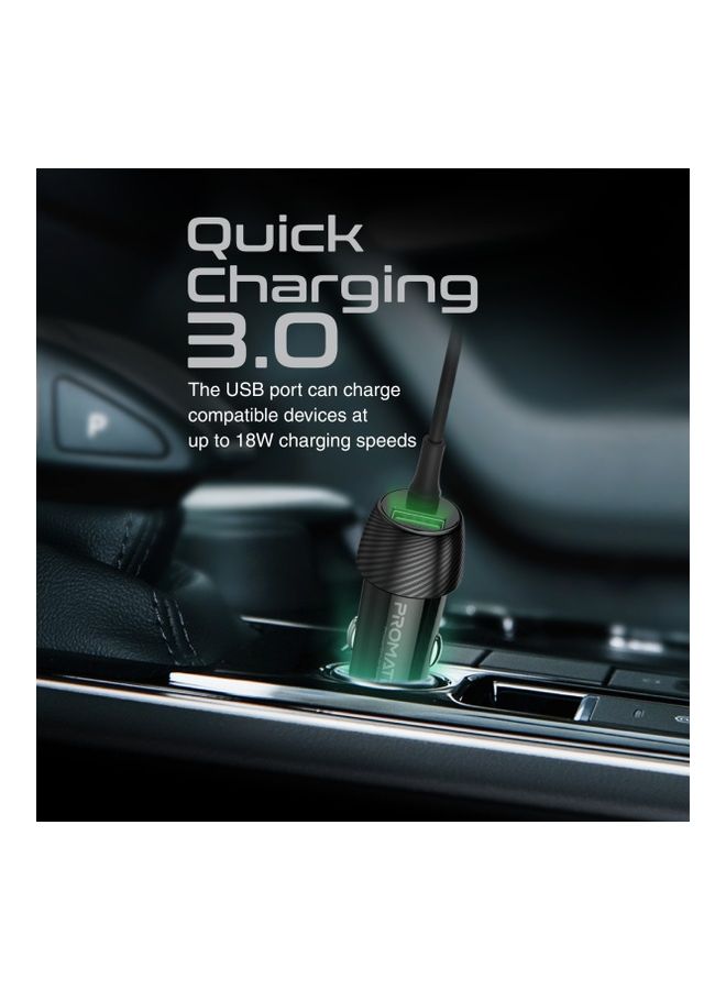 PROMATE - 33W Car Charger with Lightning Connector And USB-C Cable Black - Image 1