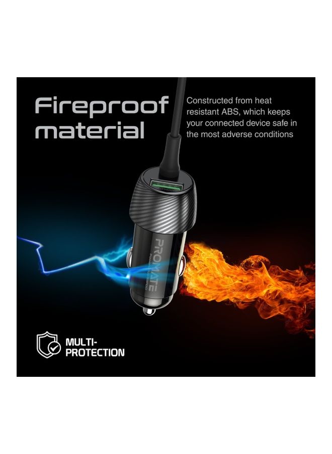 PROMATE - 33W Car Charger with Lightning Connector And USB-C Cable Black - Image 1