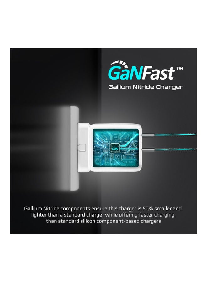 PROMATE - iPhone 15 Charger, 65W Super Speed GaNFast Charging Adapter with Dual USB Ports White White - Image 1