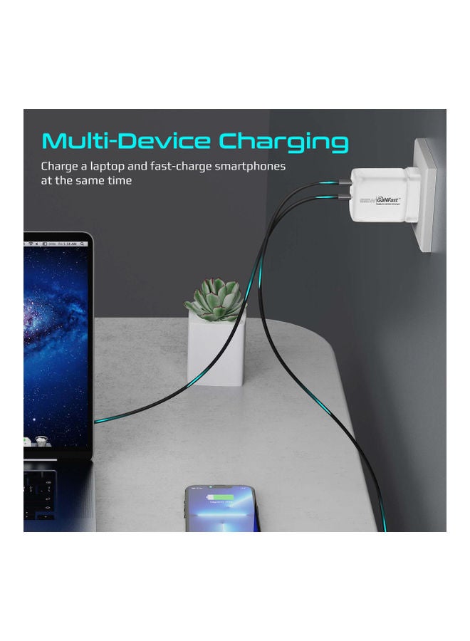 PROMATE - iPhone 15 Charger, 65W Super Speed GaNFast Charging Adapter with Dual USB Ports White White - Image 1
