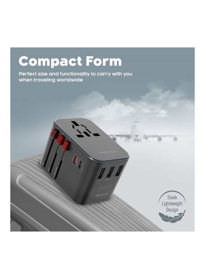 PROMATE - iPhone 16 Charger, Smart Charging Surge Protected Universal Travel Adapter 36W - Black - Image 1
