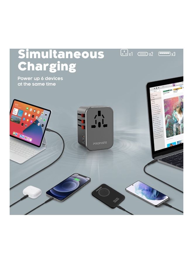 PROMATE - iPhone 16 Charger, Smart Charging Surge Protected Universal Travel Adapter 36W - Black - Image 1