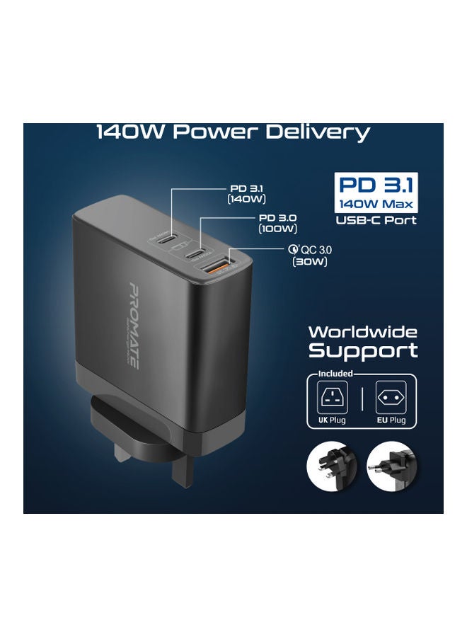 PROMATE iPhone 16 Charger,140W Power Delivery 3.1 GaN Charger - Black  - Image 3