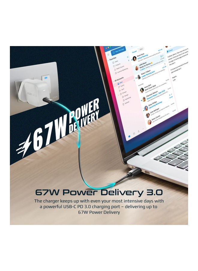PROMATE iPhone 15 Charger,67W Super-Speed USB-C GaNFast Charger White White  - Image 3