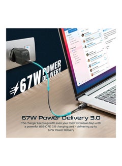 بروميت شاحن آيفون، شاحن USB-C فائق السرعة بقدرة 67 واط، أسود  - Image 3