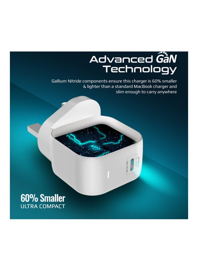 PROMATE iPhone 15 Charger,67W Super-Speed USB-C GaNFast Charger White White  - Image 2