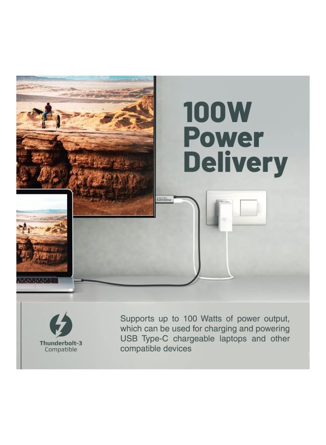 بروميت كابل  USB-C™ إلى HDMI، Ultra HD 4k 60hz Type-C™ (Thunderbolt-3) إلى HDMI مع منفذ توصيل طاقة USB-C™ بقدرة 100 واط، سلك 180 سم لجهاز MacBook Pro، HDMI-PD100 لون رمادي - Image 3