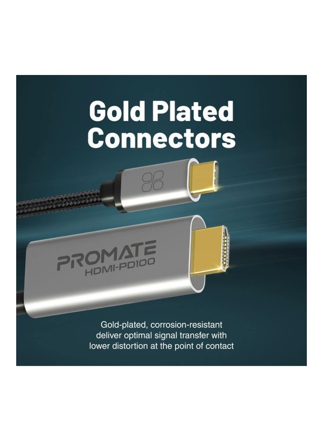 بروميت كابل  USB-C™ إلى HDMI، Ultra HD 4k 60hz Type-C™ (Thunderbolt-3) إلى HDMI مع منفذ توصيل طاقة USB-C™ بقدرة 100 واط، سلك 180 سم لجهاز MacBook Pro، HDMI-PD100 لون رمادي - Image 4