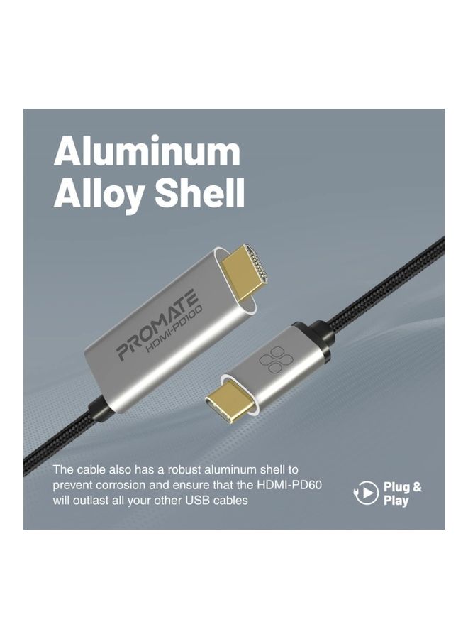 بروميت كابل  USB-C™ إلى HDMI، Ultra HD 4k 60hz Type-C™ (Thunderbolt-3) إلى HDMI مع منفذ توصيل طاقة USB-C™ بقدرة 100 واط، سلك 180 سم لجهاز MacBook Pro، HDMI-PD100 لون رمادي - Image 5