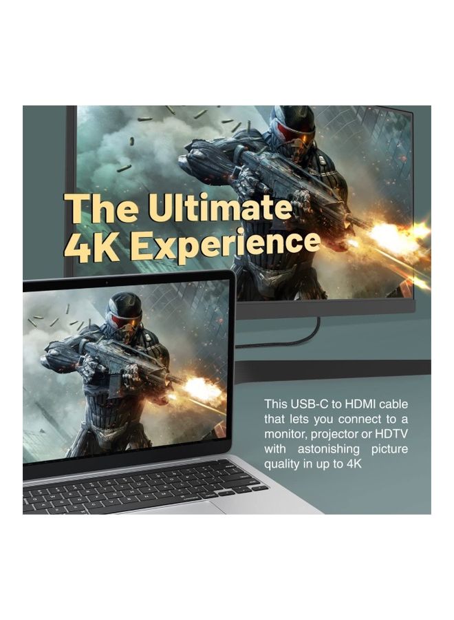 بروميت كابل  USB-C™ إلى HDMI، Ultra HD 4k 60hz Type-C™ (Thunderbolt-3) إلى HDMI مع منفذ توصيل طاقة USB-C™ بقدرة 100 واط، سلك 180 سم لجهاز MacBook Pro، HDMI-PD100 لون رمادي - Image 2