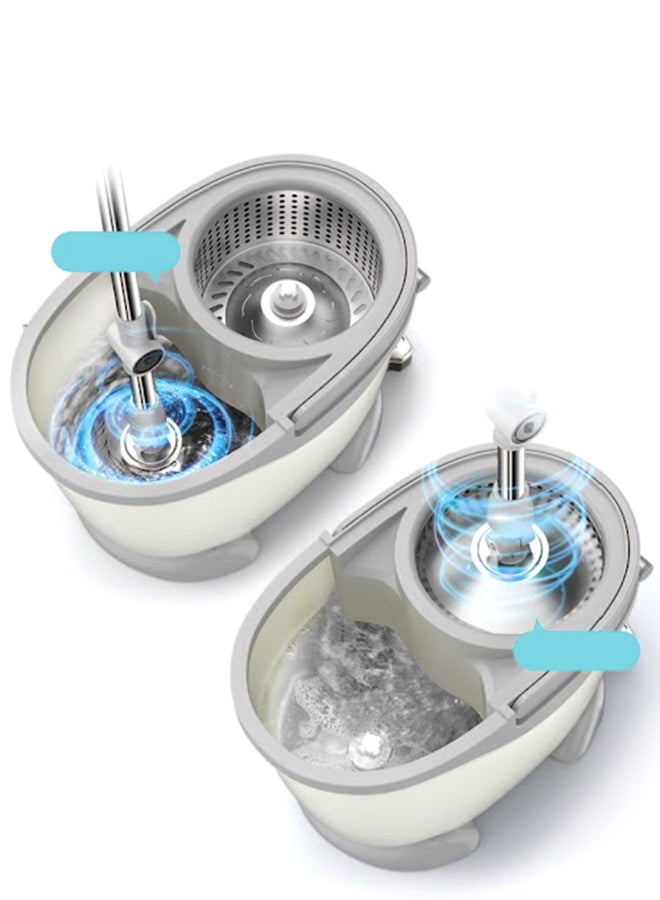 ALMUFARREJ - 360 Degree Rotating Magic Spin Mop And Bucket Set White/Grey/Silver 18 x 47 x 28cm - Image 1