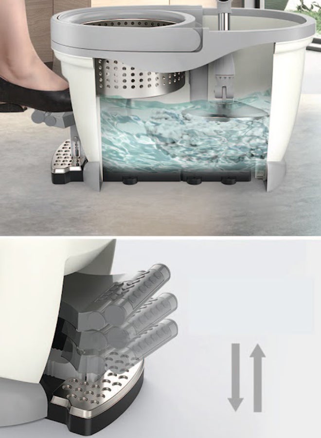 ALMUFARREJ - 360 Degree Rotating Magic Spin Mop And Bucket Set White/Grey/Silver 18 x 47 x 28cm - Image 1