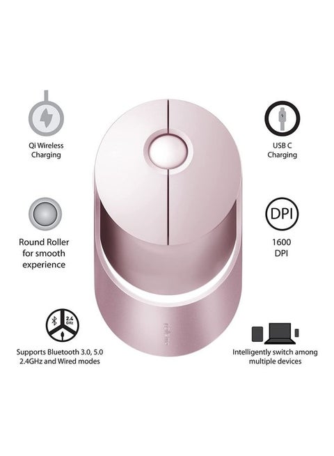 AIR 1 Wireless Mouse with Multi-Device Technology (Bluetooth) & 1600 Adjustable DPI Button for Optical Tracking, Compatible with Windows / Chromebook / PC / Laptop Pink