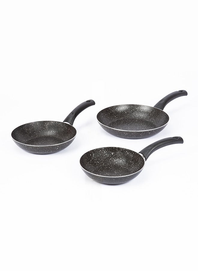 LAZORD 3-Piece Granite Cooking Frying Pan Set Black 18, 20, 24cm 
