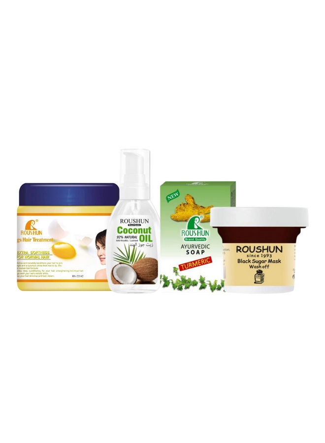ROUSHUN Ayurvedic Turmeric Soap Beautiful Natural Glowing, Black Sugar Mask, Brand Quality Coconut Oil and Egg Hair Treatment - 600g (set of 4) Clear - Image 1