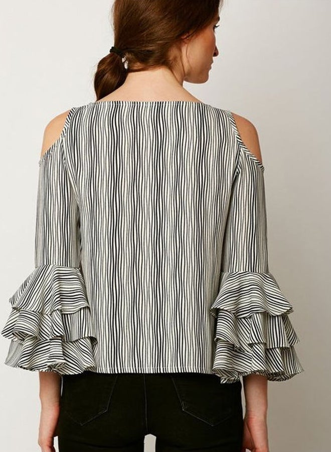 Miss Chase - Time Cannot Wait Ruffle Sleeve Top White/Black - Image 1