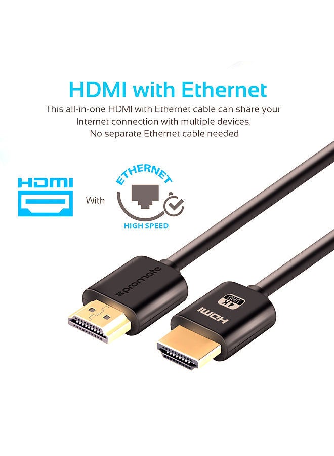 PROMATE - Promate 4K HDMI Cable, High-Speed 3 Meter HDMI Cable with 24K Gold Plated Connector and Ethernet, 3D Video Support for HDTV, Projectors, Computers, LED TV and Game consoles, ProLink4K2-300 Black - Image 1