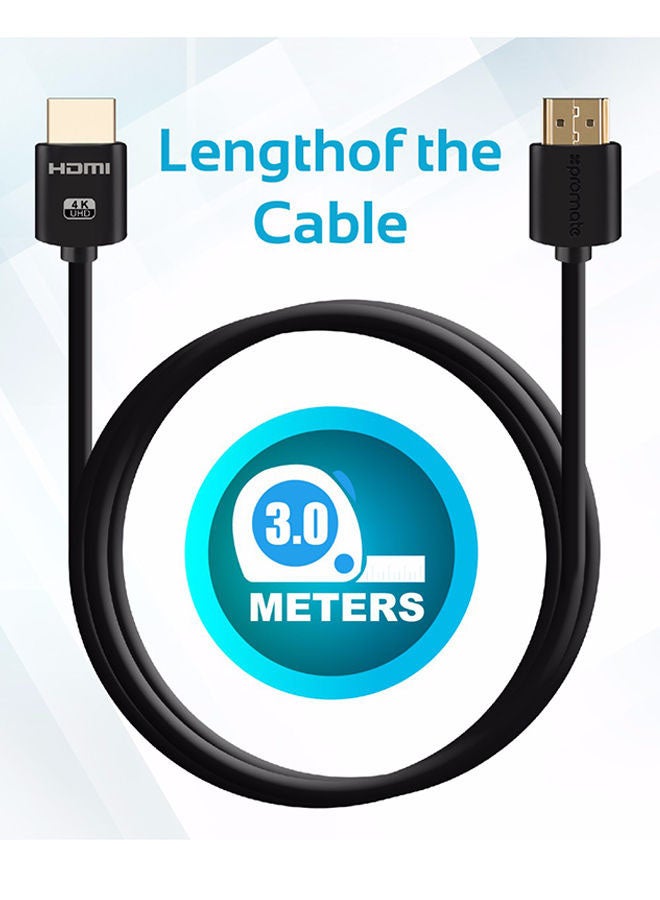 PROMATE - Promate 4K HDMI Cable, High-Speed 3 Meter HDMI Cable with 24K Gold Plated Connector and Ethernet, 3D Video Support for HDTV, Projectors, Computers, LED TV and Game consoles, ProLink4K2-300 Black - Image 1