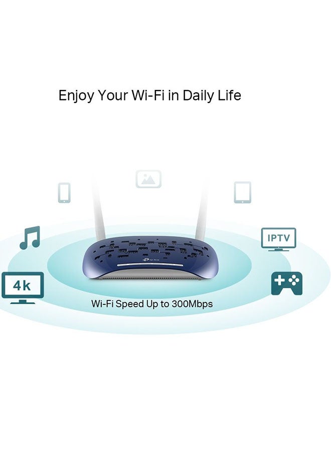 تي بي لينك - راوتر مودم لاسلكي N VDSL/ADSL بسرعة 300 ميجابت بالثانية أبيض/كحلي - Image 1