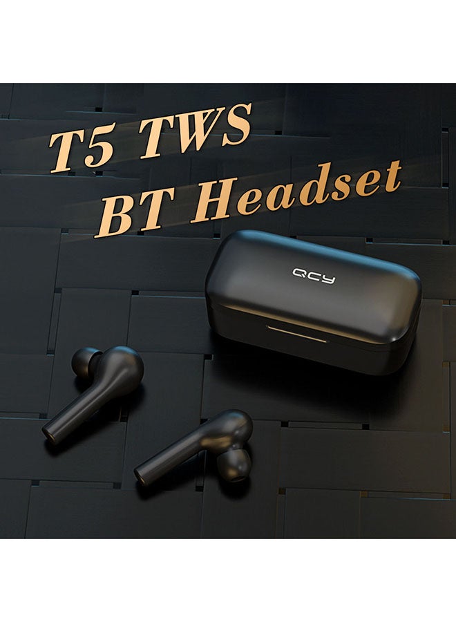 QCY - T5 TWS Wireless In Ear Bluetooth Fingerprint Touch Control Stereo Earbuds Black - Image 1