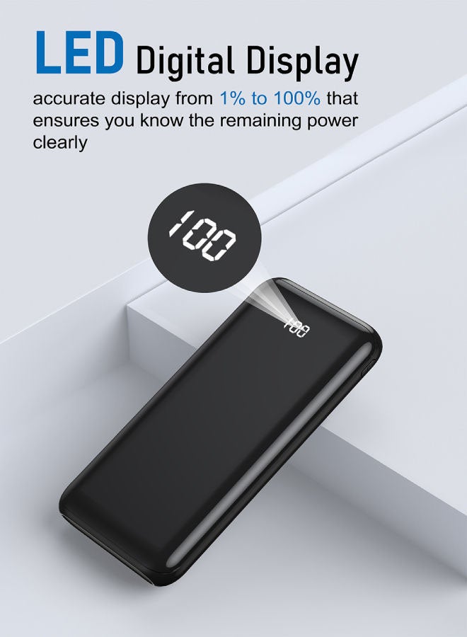 باور بنك محمول سريع الشحن بشاشة رقمية 10000.0 mAh أسود