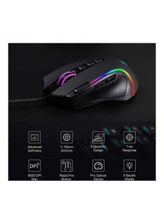 M612 Predator RGB Wired Optical Gaming Mouse, 8000 DPI, 11 Programmable Buttons, 5 Backlit Modes, Software Supports DIY Keybinds Rapid Fire Button, Black | Predator M612-RGB - v1662386351/N47077922A_3