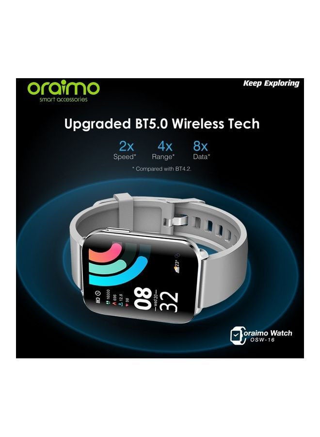 Oraimo - 200.0 mAh OSW 16 IPS Colour Touch Screen BT 5.0 IP68 Water Resistant Smartwatch silver - Image 1