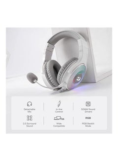 REDRAGON Redragon H350 Pandora Rgb Wired Gaming Headset, Dynamic Rgb Backlight - Stereo Surround-Sound - 50 Mm Drivers - Detachable Microphone, Over-Ear Headphones Works For Pc/Ps4/Xbox One/Ns-White  - Image 2