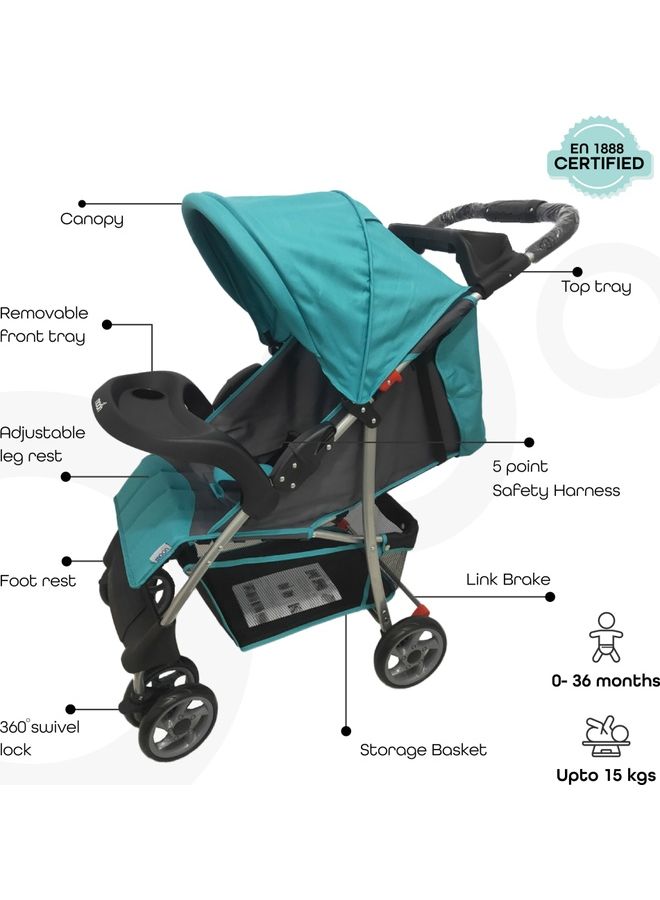 Moon Trek - One Fold Stroller -Sea Blue - Image 2