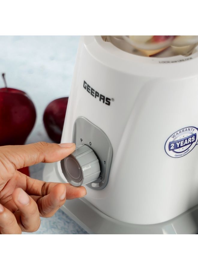 GEEPAS - 2-in-1 Blender, Multifunctional Mixer Grinder, 1.5L PC Unbreakable Jar & Coffee Grinder | 2 Speed Control With Pulse Function | Safety Interlock | Stainless Steel Sharp Blades, Non- Slip Feet. 1.5 L 550.0 W GSB44083-N White - Image 1