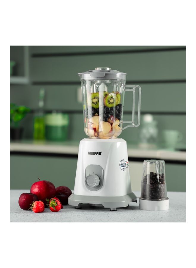 GEEPAS - 2-in-1 Blender, Multifunctional Mixer Grinder, 1.5L PC Unbreakable Jar & Coffee Grinder | 2 Speed Control With Pulse Function | Safety Interlock | Stainless Steel Sharp Blades, Non- Slip Feet. 1.5 L 550.0 W GSB44083-N White - Image 1