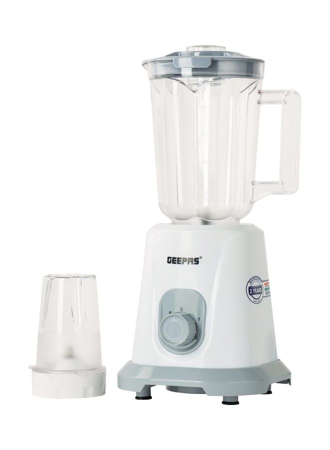 GEEPAS - 2-in-1 Blender, Multifunctional Mixer Grinder, 1.5L PC Unbreakable Jar & Coffee Grinder | 2 Speed Control With Pulse Function | Safety Interlock | Stainless Steel Sharp Blades, Non- Slip Feet. 1.5 L 550.0 W GSB44083-N White - Image 1