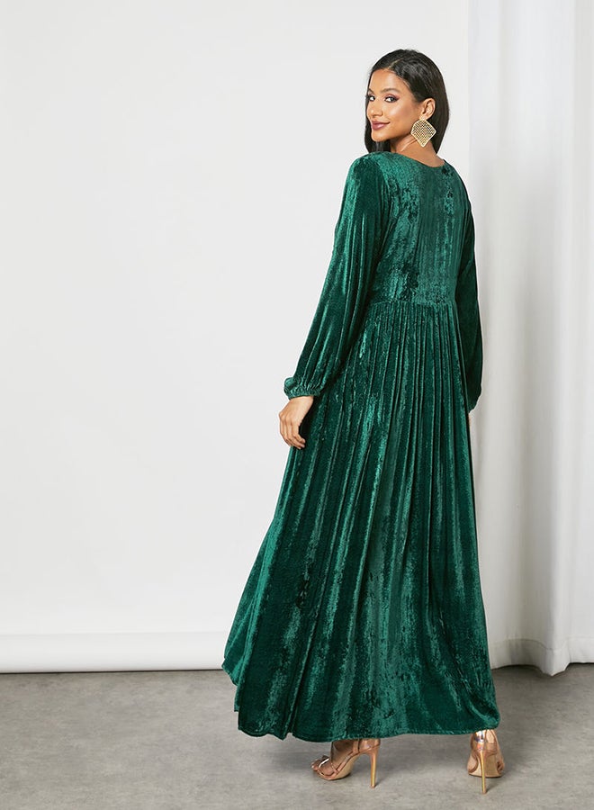 Zyna Fashion - Peasant Neck Trendy Modest Velvet Jalabiya Bottle Green - Image 1
