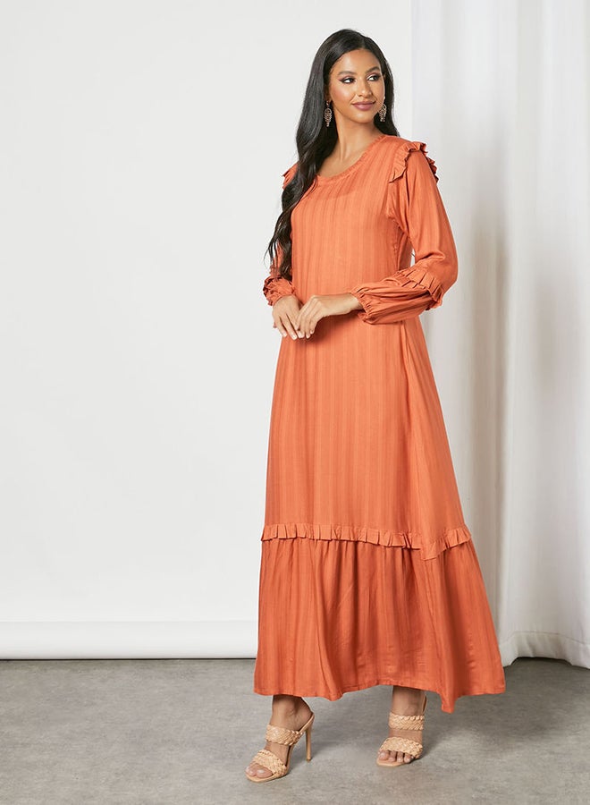Zyna Fashion - Ruffle Detail Trendy Maxi Modest Dress Rust - Image 1