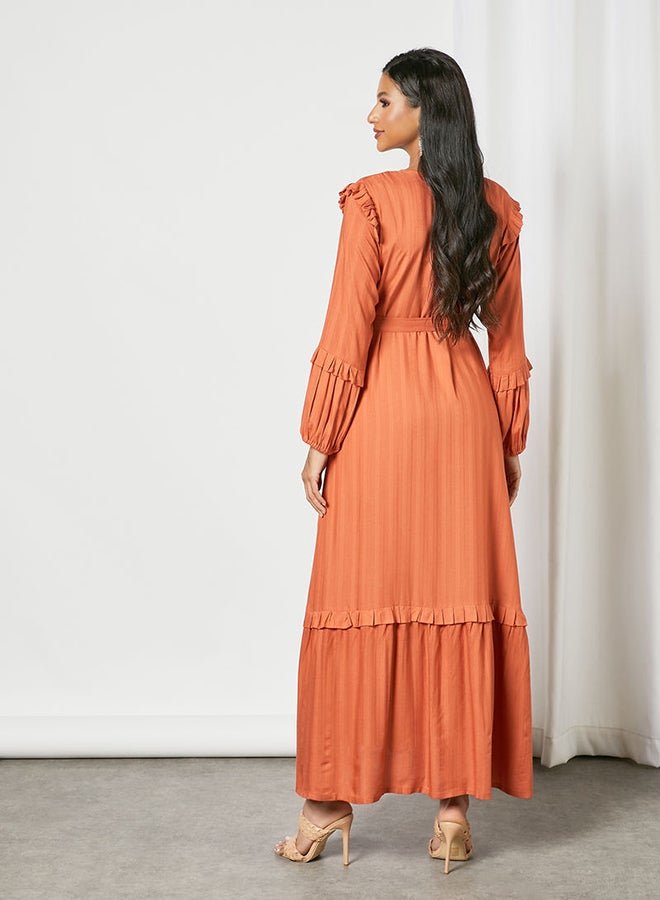 Zyna Fashion - Ruffle Detail Trendy Maxi Modest Dress Rust - Image 1