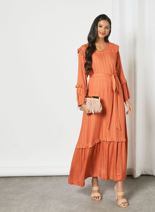 Zyna Fashion - Ruffle Detail Trendy Maxi Modest Dress Rust - Image 1