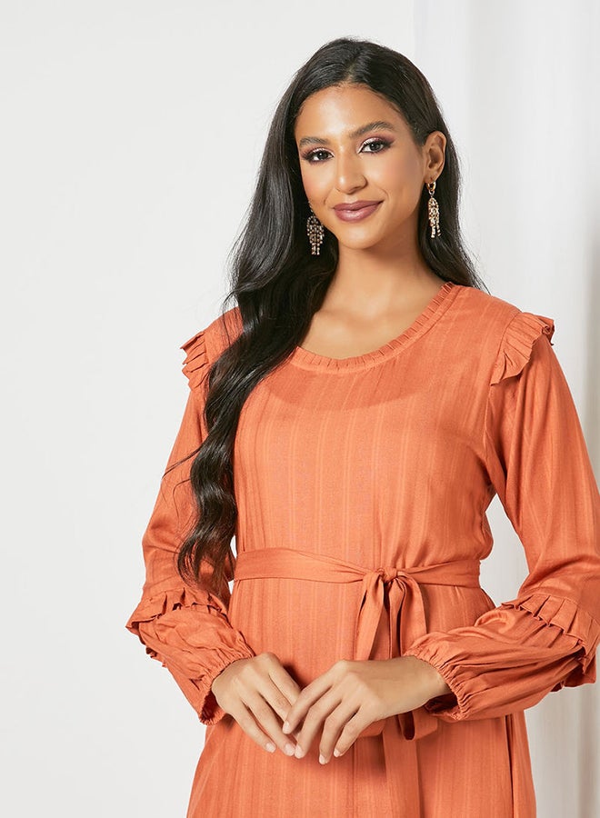 Zyna Fashion - Ruffle Detail Trendy Maxi Modest Dress Rust - Image 1