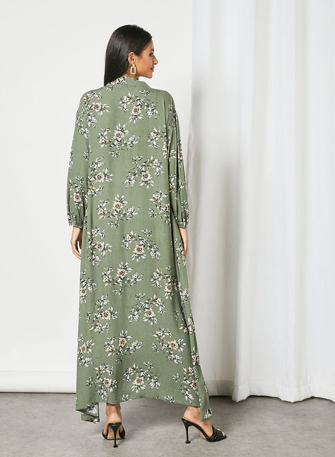 Zyna Fashion - Floral Printed Trendy Maxi Modest Dress Green - Image 1