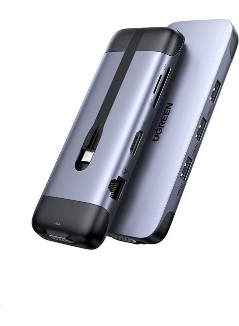 USB C Hub 9 in 1 USB Type C Multiport Foldable Adapter Dock with 4K HDMI, VGA, Gigabit Ethernet, PD Charging, 3 USB 3.0 Ports, SD Card Reader inch black